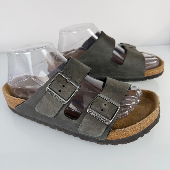 Birkenstock Shoes - Birkenstock Arizona Sandals Womens 38 Iron Gray Oiled Leather Soft Footbed 11202